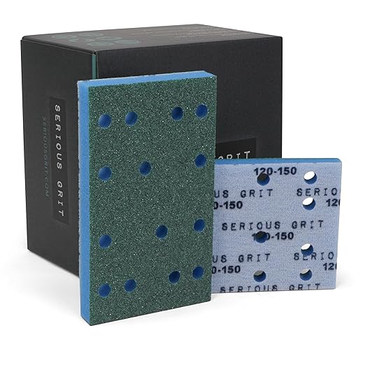 Serious Grit - 3" x 5" (80x133mm) Foam Sanding Pads - P120-150 Medium Finish Grit - 1/2" Thick Low Density Foam - Hook & Loop - Fits Festool RTS 400 & Mirka DEOS 3x5 Sanders ??Made in USA ??10 Pack