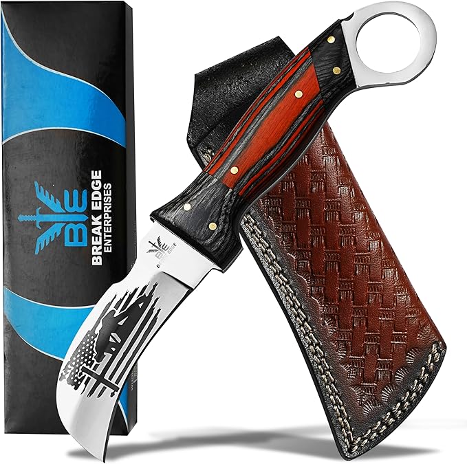 Handmade Stainless Steel Lineman’s Hawkbill knife with Leather sheath, Heavy Duty Utility Knife blade Electrician Wire Skinning knife for professional.
