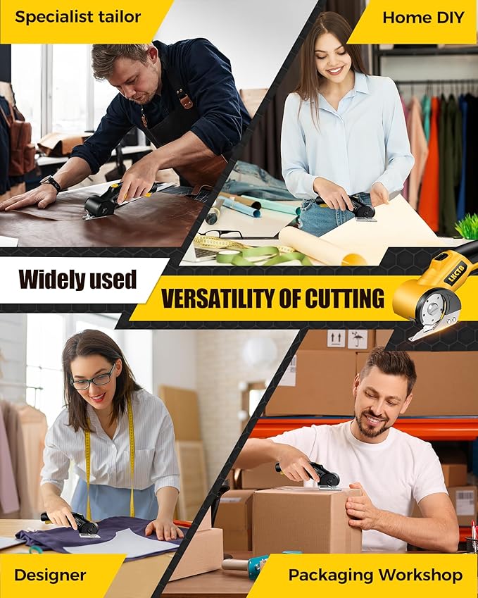 Electric Cardboard Cutter Scissors with LED Light, 3000mAh Rechargeable Battery, Brushless Motor, Tungsten Steel Blade, Cuts Cloth, Carpet, Cable Cutter Wire Rope Cutters Black and yellow