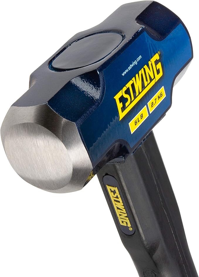 Estwing 6-Pound Hard Face Sledge Hammer - 24-Inch Indestructible Handle, Locked Steel Head, Vulcanized Rubber Grip for Demolition & Stake Driving
