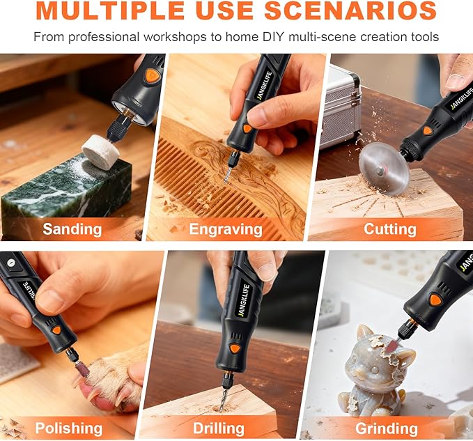 JANGKLIFE Mini Cordless Rotary Tool, 5-Speed 3.7V Rechargeable Rotary Tool Kit with 76-Piece Accessory Set, DIY Hand Tool for Sanding, Polishing, Drilling, Engraving, and 3D Printing