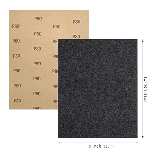 9 x 11 Inch 15pcs Wet Dry Sandpaper, 80 Grit Waterproof Abrasive Sand Paper, Silicon Carbide Sandpaper Sheets for Metal Wood, Auto Polishing
