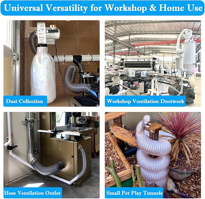 4" x 40' PVC Dust Collection Hose,4 Inch Dust Collector Hose for Shop Vacuum,Woodworking Dust Collection Systems,Clear Flexible PVC Dust Collection Hose Fume Debris Dust Hose Tube w/Carbon Steel Wire