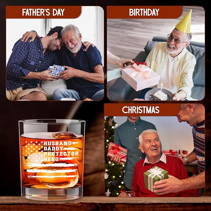 Christmas Birthday Gifts for Dad from Daughter Son Kids Wife - 11 oz Engraved Crystal Whiskey Glasses - Funny Father's Day Gifts for Grandpa, Husband Mens Birthday Gift Ideas