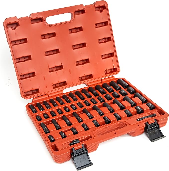 NEIKO 02436A 1/4 Drive Impact Socket Set 50 Piece Metric & Standard, Deep & Shallow Chrome Vanadium Steel 3/8??to 1/4??Reducer Hex Shank Adapter, 1/4 Socket Set Metric and Standard, Deep Socket Set
