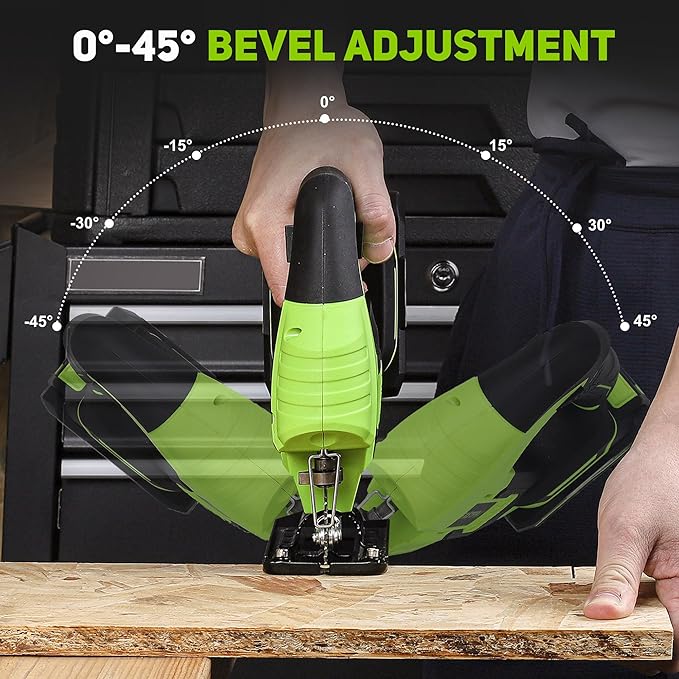 FASTPRO 20V Cordless Jig Saw Kit, Electric Jigsaw with 10pcs Blades & Laser Guide, Included 2.0 Ah Battery, Charger and Edge Guide