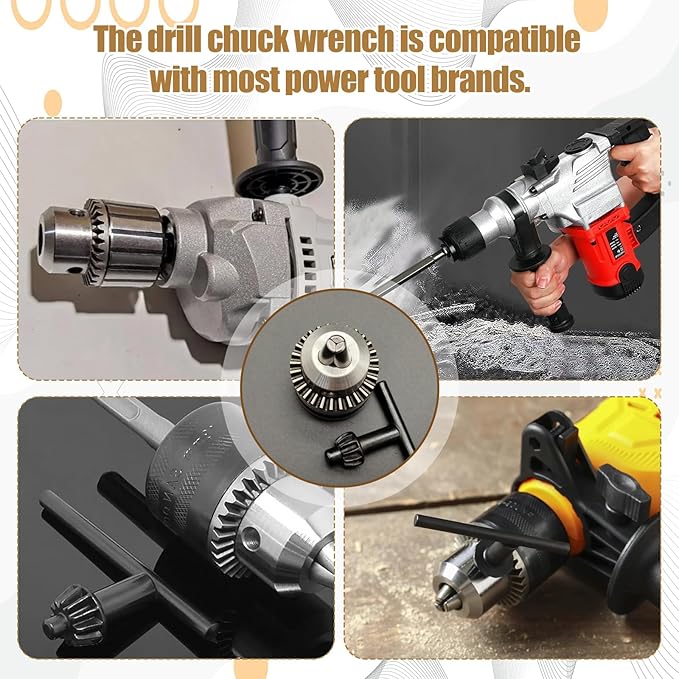 4 Pcs Chuck Key for Drill Press Carbon Steel 4 in 1 Steel Drills Chuck Key Wrench Set 1/4" 3/8" 1/2" 5/8" Sizes Drills Electric Clamping Tool for Drill Power Tools (Black)