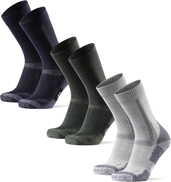 DANISH ENDURANCE Merino Wool Hiking Crew Socks for Men & Women, Cushioned Anti-Blister, Breathable - 3 Pairs