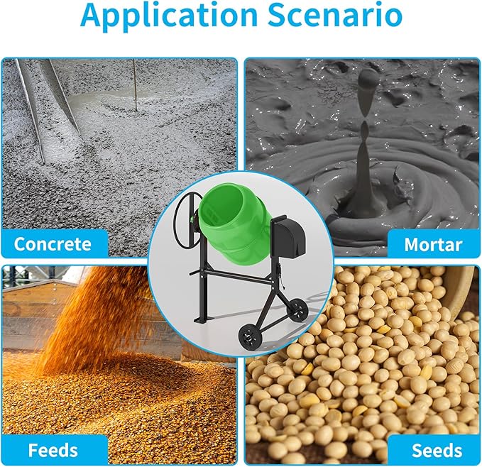 4.5 Cu.Ft. Electric Cement Mixer, 120L Dumb Portable Concrete Mixer with wheel&Stand,120V Mortar For Concreat,Mortar,Feeds and Seeds, Green
