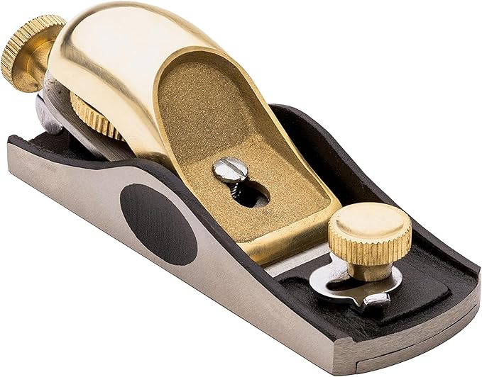 Low Angle Block Plane - Wood Planer Hand Tool with 1/8” Blade, Cast Iron Body, and Brass Knobs and Cap - Hand Planer for Woodworking with Adjustable Mouth for Thin Shavings by Kings County Tools