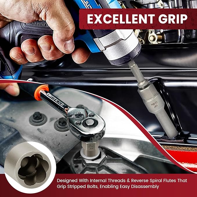 28Pcs Deep Bolt Extractor Set, with 3/8" Drive, Ez Out Broken Bolt Remover Kit, Spark Plug Extractor Socket Set, Easy Out Stripped Lug Nut Removal Tool for Removing Rounded, Rusted Bolts, Nuts & Screw
