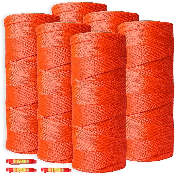 Mason Line String Line 6 Pcs,600 Ft Length Nylon Twine,18 Braided Nylon String for Gardening Or Masonry Tools,Twine String for Gardening,Orange