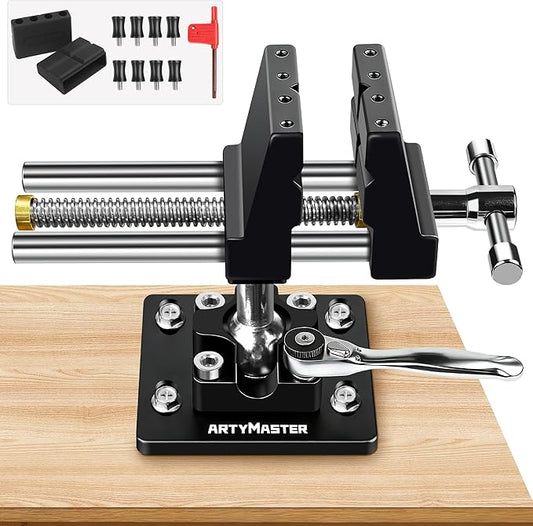 ArtyMaster Vise 4-Inch 360째 Ball Joint Swivel Bench Vise, Heavy Duty Aluminum Workbench Vise with Quick Ratchet Lock, Silicone Jaw Pads, Ideal for Woodworking, Repair & DIY Projects (WT117B)