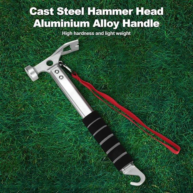 Aluminum Camping Hammer, 3-In-1 Functional Tent Stake Hammer with Puller, Lightweight Tent Mallet for Camping, Hiking & Backpacking, Gray