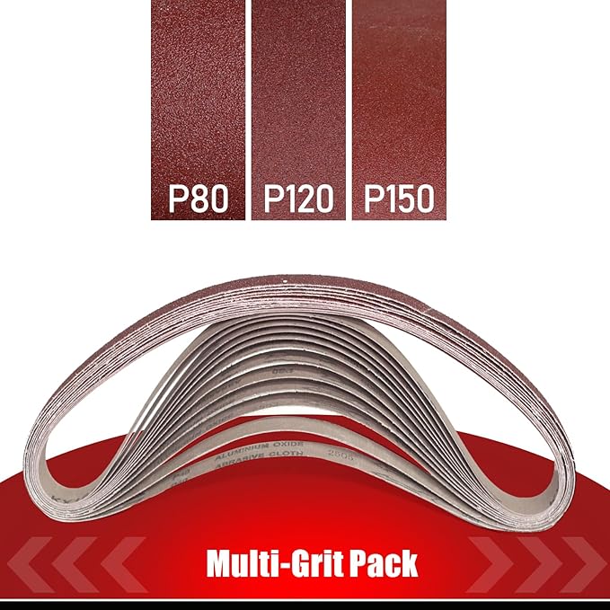 1 x 42 Inch Belt Sander Sanding Belt, 12 Pack Belt Sander Paper 80/120/150 Grits Assortment Aluminum Oxide Sanding Belts for Belt Sander Knife Sharpening Wood Metal Polishing