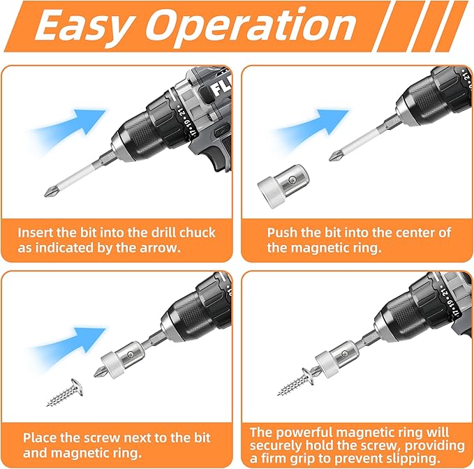 Upgrade 3-Piece Strong Magnetic Screw Ring & 3 Pcs Ph2 Screwdriver Bit Set, 1/4" Universal Drill Bit Holder Ring with Strong Magnet for Hex Screwdriver, Power Bits, DIY & Professional Tool Kit