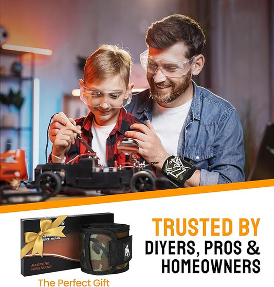 HiRui Magnetic Wristband for Tools ??Ultra-Strong 15 Neodymium Magnets Hold Screws, Nails & Bits, Dual Pockets ??Hands?멑ree for DIY, Home Repairs, Auto ??Gift?멢eady for Dad, Husband, Grandpa (CAMO)