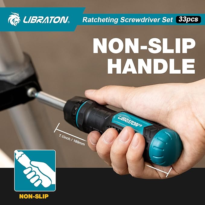 LIBRATON Ratchet Screwdriver Set, 33-in-1 Multi-Bit, Magnetic, Slotted/Philips/Pozi/Torx/Hex/Square Bits, Home/Auto/DIY