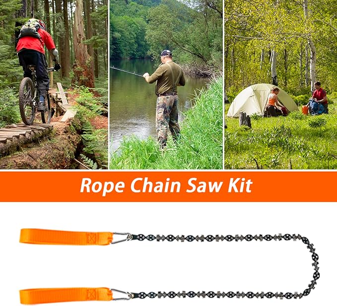 56 Inch High Limb Rope Saw, Hand Chainsaw with 72 Sharp Teeth Blades on Both Sides, Hand Rope Chain Saw Kit Includes Ergonomic Handles, Hand Straps and Storage Case, Manual Tree Limb Cutter