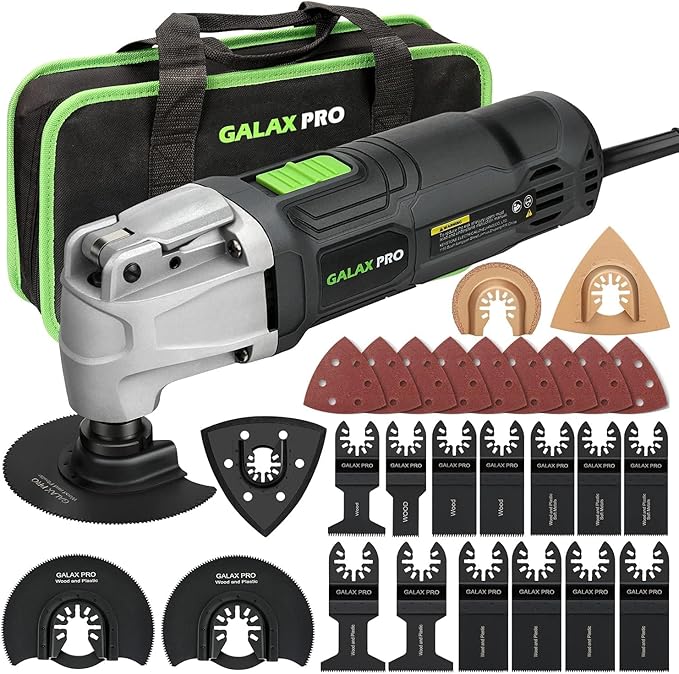 GALAX PRO 2.4Amp 6 Variable Speed Oscillating Multi-Tool Kit with Quick-Lock accessory change, Oscillating Angle:3째, 28pcs Accessories and Carry Bag