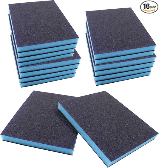 BokWin 16Pcs Sanding Sponge, 150 Grit Washable Sponge Sand Blocks, Wet and Dry Sanding Blocks for Plastic, Wood, Metal, Furniture (Grade 400 to 500)