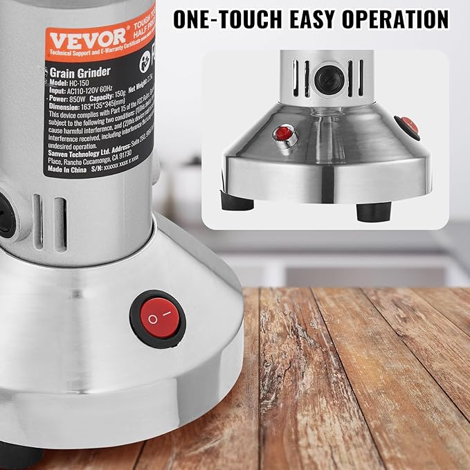 VEVOR 150g Electric Grain Mill Grinder, High Speed 850W Commercial Spice Grinders, Stainless Steel Pulverizer Powder Machine, for Dry Grains Spices Cereals Coffee Corn Pepper, Straight Type