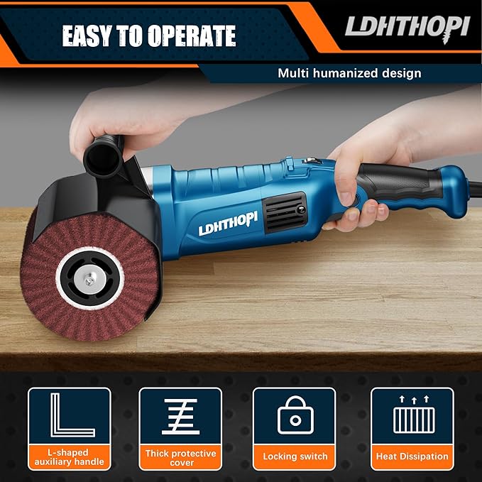 LDHTHOPI 1800W Burnishing Polishing Machine, 110V Handheld Electric Stainless Steel Polisher, 8 Variable Speed, 3100RPM for Metal with 3 Wheels, Stainless Steel, Wood