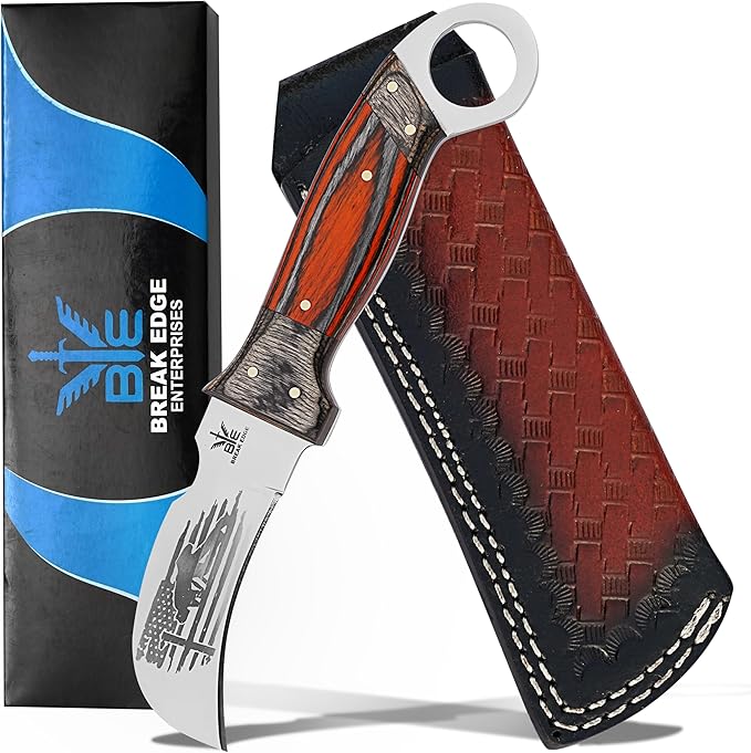 Handmade Stainless Steel Lineman’s Hawkbill knife with Leather sheath, Heavy Duty Utility Knife blade Electrician Wire Skinning knife for professional.