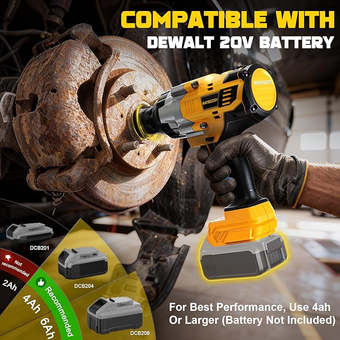 Impact Wrench Compatible with DeWalt 20V Battery: 1/2 Inch Hog Ring Impact Driver High Torque - 2300N.m/1700Ft-lbs Cordless Impact Gun - Brushless Motor with LED Light - Tool Only