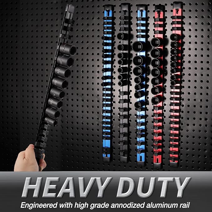ALOANES 1/2-Inch Drive Aluminum Alloy Socket Organizer, Heavy Duty Socket Racks, Socket Holder Kit for Toolbox Drawer Fit 1/2-Inch x 16 Clips (Black)