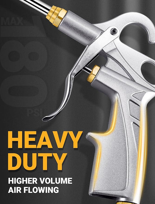 Heavy Duty Air Blow Gun Air Nozzle Blow Gun, Air Blower for Compressor with Bigger Pipe & Extended Nozzle, Pneumatic Air Compressor Accessories Tool for Car Detailing/Industrial Household Cleaning