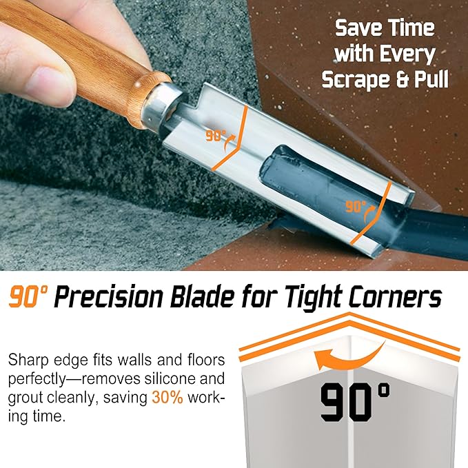 2 PCS Professional Caulk Remover Tool ??Heat-Treated Caulking Tool with 90째 Sharp Blade & Solid Wood Handle, Saves Time for Home Improvement, Durable Grout & Silicone Remover Tool