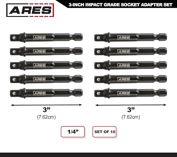 ARES 70384-10-Piece 1/4-Inch Drive 3-Inch Impact Grade Socket Adapter Set - Turns Impact Drill Driver into High Speed Socket Driver