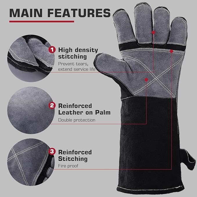 ARCCAPTAIN Welding Gloves 932??Heat/Fire Resistant 16 inches Gloves for Stick, Mig, Forge, BBQ, Grill, Fireplace, Baking, Stove Working Protection