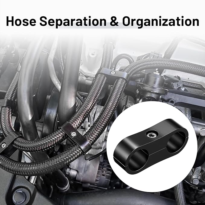 EVIL ENERGY 8AN Hose Separator Clamp, AN8 Fuel Line Mounting Clamp Aluminum Black 4PCS
