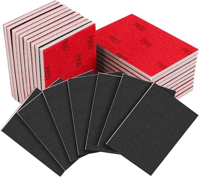 16 Pcs 800 Grit Sanding Sponge, Ultra Fine Sandpaper Assortment Pads, Soft Foam Sanding Block Dry Wet Sandpaper for Model Drywall Metal Wood Furniture Polishing (P800)