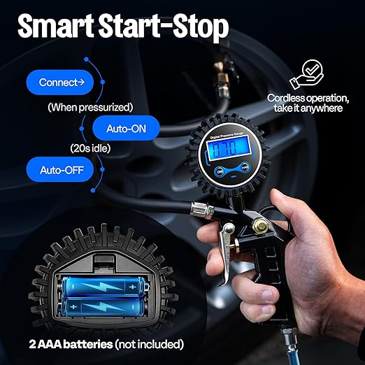 SPECSTAR 2 Pack Digital Tire Inflator with Pressure Gauge, Night Available 250 PSI Air Chuck and Compressor Accessories with Rubber Hose and Quick Connect Attachment for 0.1 Display Resolution