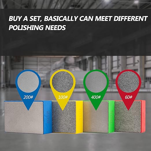 4Pcs Diamond Hand Polishing Pads for Sanding Ceramics Glass Tile Concrete Stone Marble Granite, 60#,100#,200#,400# (Plane)