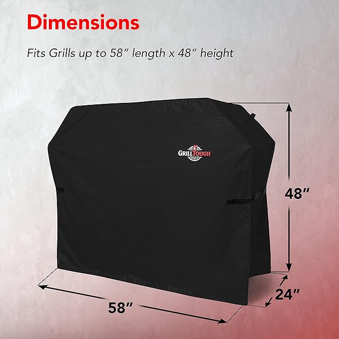 Heavy Duty BBQ Grill Cover for Outdoor Grill, 58 Inch ??Waterproof, Weather Resistant, UV & Fade Resistant with Adjustable Straps ??Gas Grill Cover for Weber, Genesis, Charbroil, etc. Black