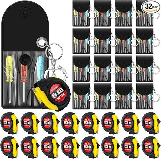 32 Pcs Mini Screwdriver Keychain Tape Measure Keychains Set Mens Gift Bulk Retractable for Adult Xmas Tool Birthday Party
