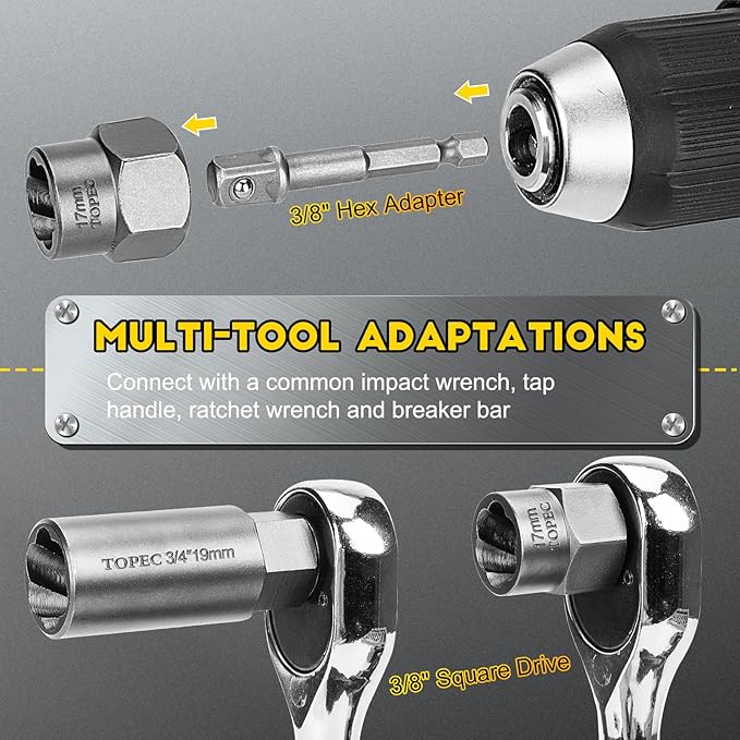 Topec Deep Bolt Extractor Set 28PCS, 3/8" Drive Bolt Extractor Kit, Spark Plug Extractor Socket Set, Lug Nut Removal Tool for Stripped, Broken, Rounded Bolts Lug Nut Stud Remove