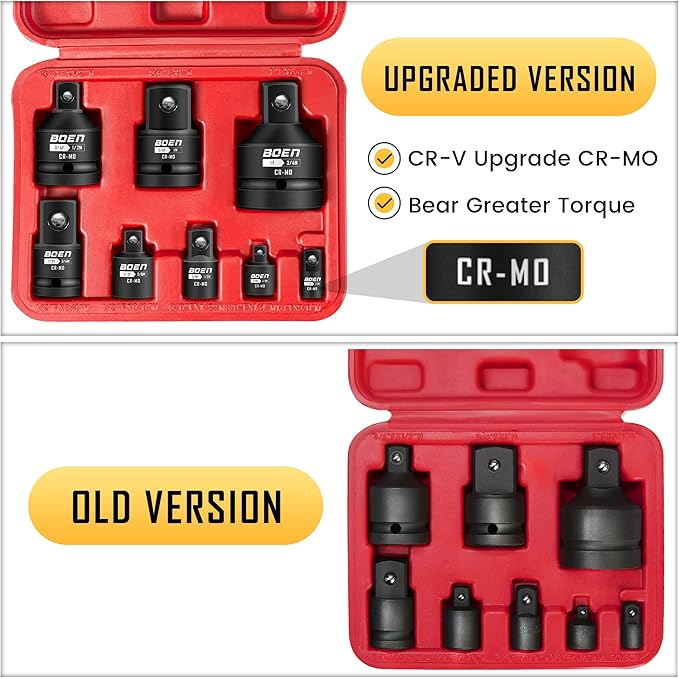BOEN 8 Piece Impact Socket Adapter and Reducer Set, 1/4" 3/8" 1/2" 3/4" Drive Socket Adapter Set with Durable Case for Impact Driver Conversions (Upgraded)