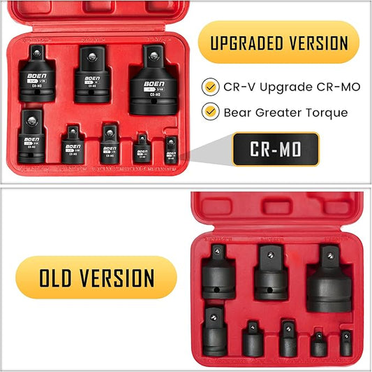 BOEN 8 Piece Impact Socket Adapter and Reducer Set, 1/4" 3/8" 1/2" 3/4" Drive Socket Adapter Set with Durable Case for Impact Driver Conversions (Upgraded)