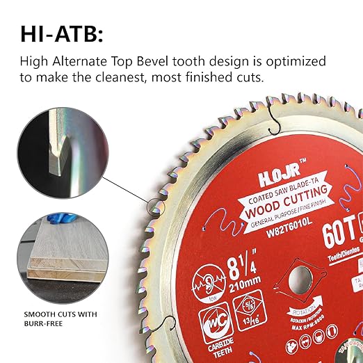 Woodworking Circular Saw Blade,8-1/4" 60-Tooth 5/8" Arbor,Fine Finish/General Purpose, Special Anti-Thermal Adhesion Coating on Cutting Head -TA,High Finish, Long Life,8-1/4" 60T TA