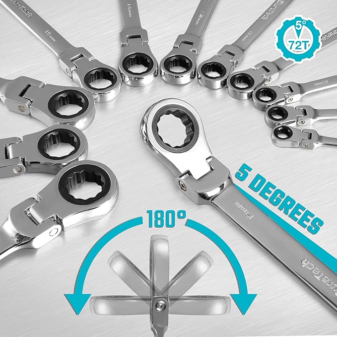 DURATECH 17mm Flex-Head Ratcheting Combination Wrench, Metric, 72-Tooth, CR-V Steel