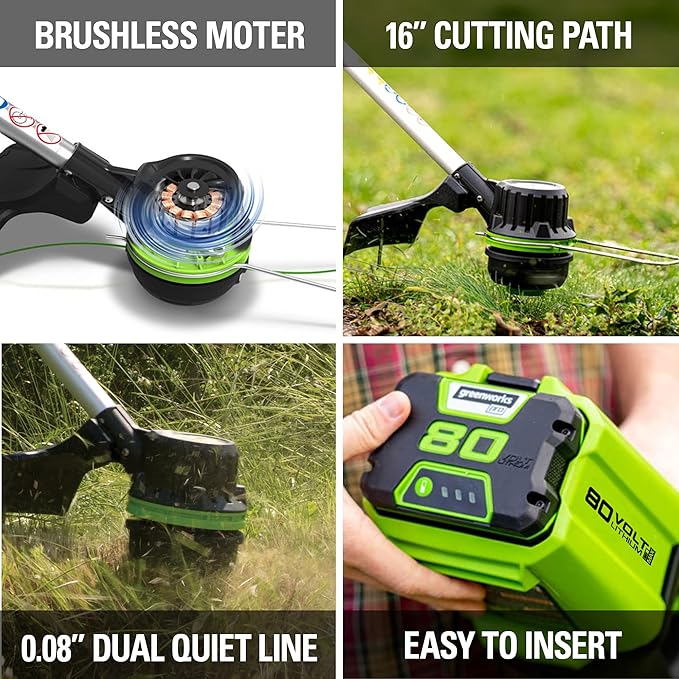 Greenworks 80V Brushless Cordless Yard Tool Combo Kit with 2.0Ah Battery & Rapid Charger ??16" Dual-Line String Trimmer and 500 CFM / 125 MPH Leaf Blower, Variable Speed, 4-Year Warranty