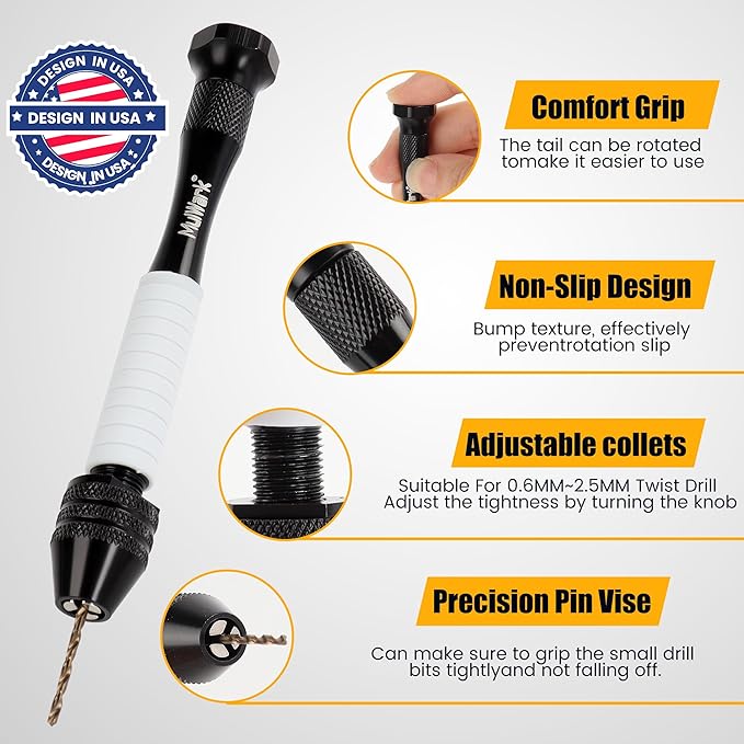 Mulwark Precision Pin Vise Hand Drill Set 25 Pcs - Premium stocking stuffers - Manual Small Drill Set with HSS Micro Twist Bits for Jewelry, Wood, Plastic, and More - Mini Hand Drill for Crafts