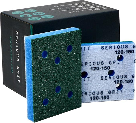 Serious Grit - 3" x 4" Foam Abrasive 120-150 Finish Sanding Pads - Fits Surfprep, Uneeda Ekasand, & Mirka - 1/2" Thick Soft Foam Hook & Loop Sandpaper Pads for 3x4 Sanders - Made in USA - 10 Per Box