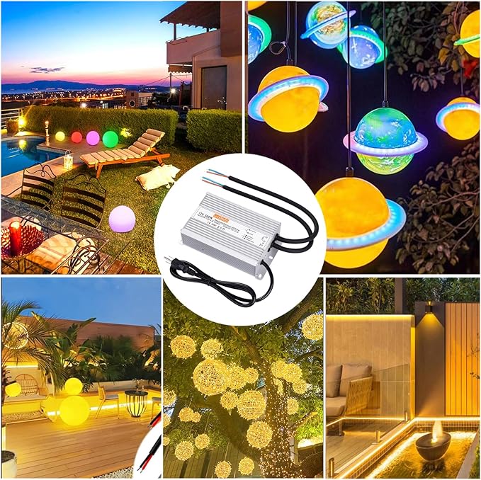 LED Driver 12V500W Waterproof Power Supply AC 90-130V to DC 12V41.6A Low-Voltage IP67 Switching Power Supply LED Strip Outdoor Light Box Waterproof Transformer