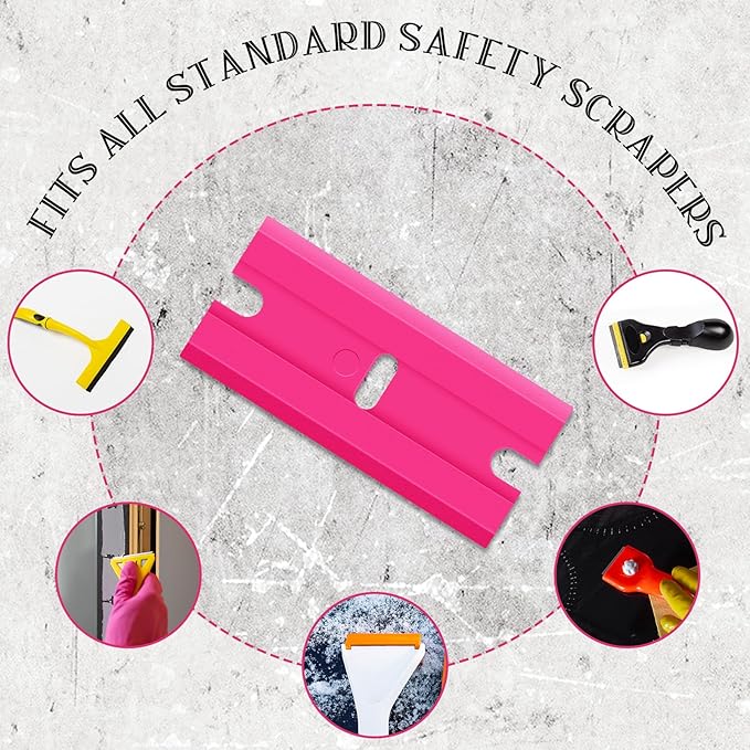 Honoson 300 Pieces Plastic Razor Blade Scraper Blades Plastic Scraper Tools Double Edge Razor Blades with a Tip Slot Edge Blades for Removing Decals, Stickers, Cleaning Window Glass (Pink)